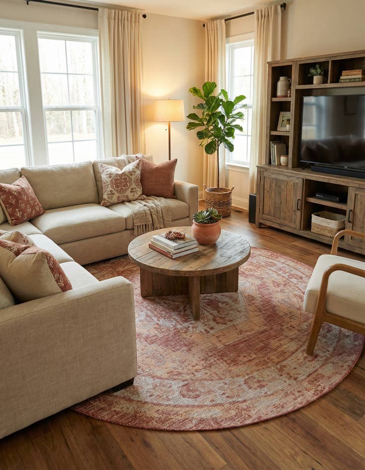 Detail image of 7' 10 x 7' 10  Washable Traditional Indoor / Outdoor Round Rug