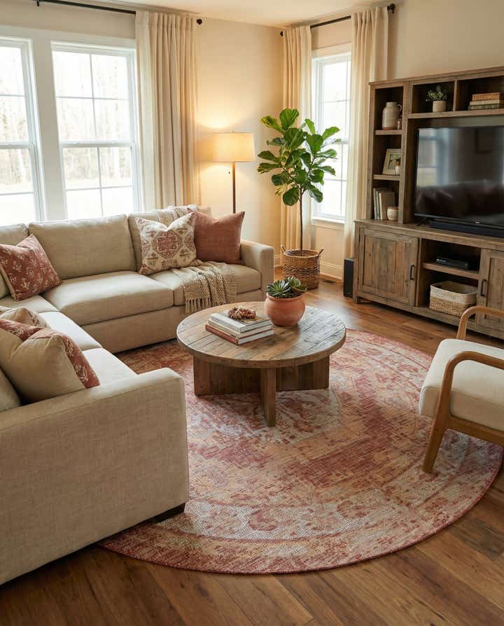 7' 10 x 7' 10 Easy-Clean Traditional Indoor / Outdoor Round Rug