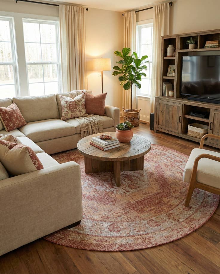 Detail image of 7' 10 x 7' 10 Easy-Clean Traditional Indoor / Outdoor Round Rug