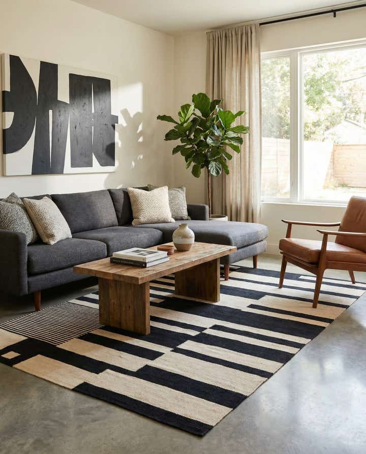 4' 8 x 6' 7 Hand Woven Kilim Modern Wool Rug