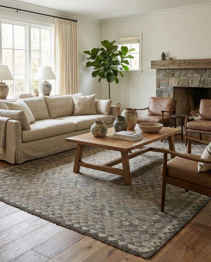 6' 8 x 9' 8 Hand Woven Kilim Maymana Wool Rug