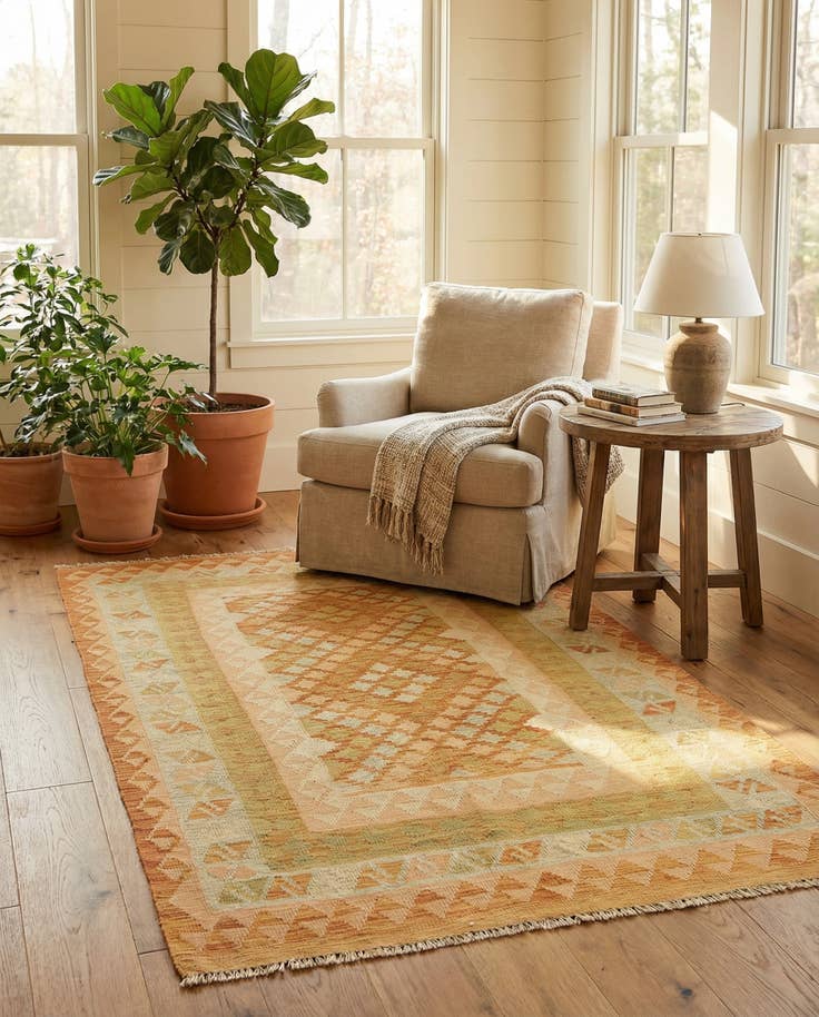 Detail image of 3' 4 x 5' 2 Hand Woven Kilim Waziri Wool Rug