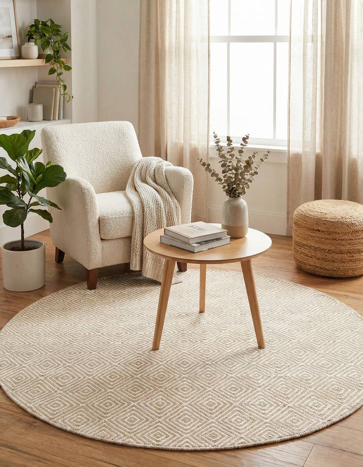 Detail image of  4' 1 x 4' 1  Hand Woven Geo Trellis Flatweave Round Rug