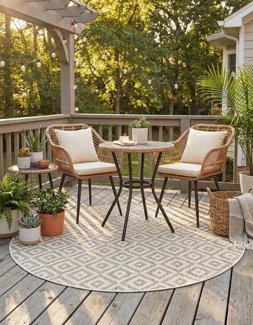 Light Gray Easy-Clean Jill Zarin Costa Rica Indoor / Outdoor Round Rug
