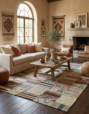 6' 4 x 9' 8 Hand Woven Kilim Patchwork Wool Rug