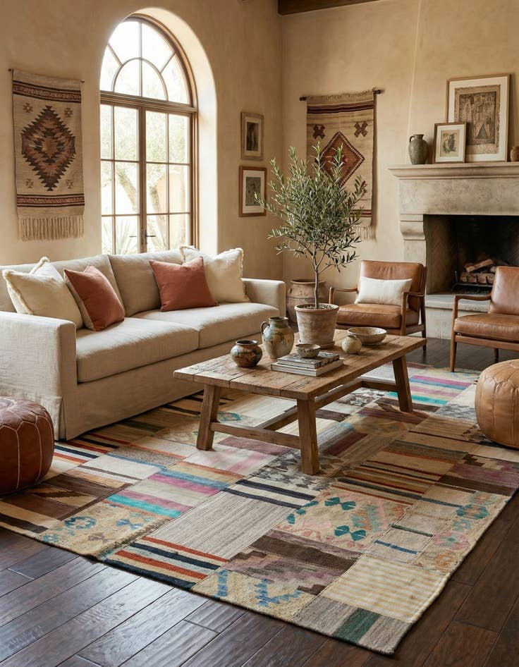 Detail image of  6' 4 x 9' 8  Hand Woven Kilim Patchwork Wool Rug