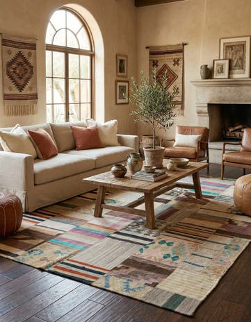 6' 4 x 9' 8 Hand Woven Kilim Patchwork Wool Rug