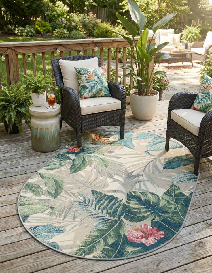 Detail image of 4' x 6'  Washable Botanical Indoor / Outdoor Oval Rug