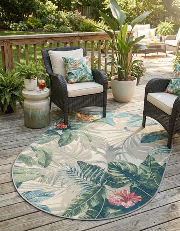 4' x 6' Easy-Clean Botanical Indoor / Outdoor Oval Rug