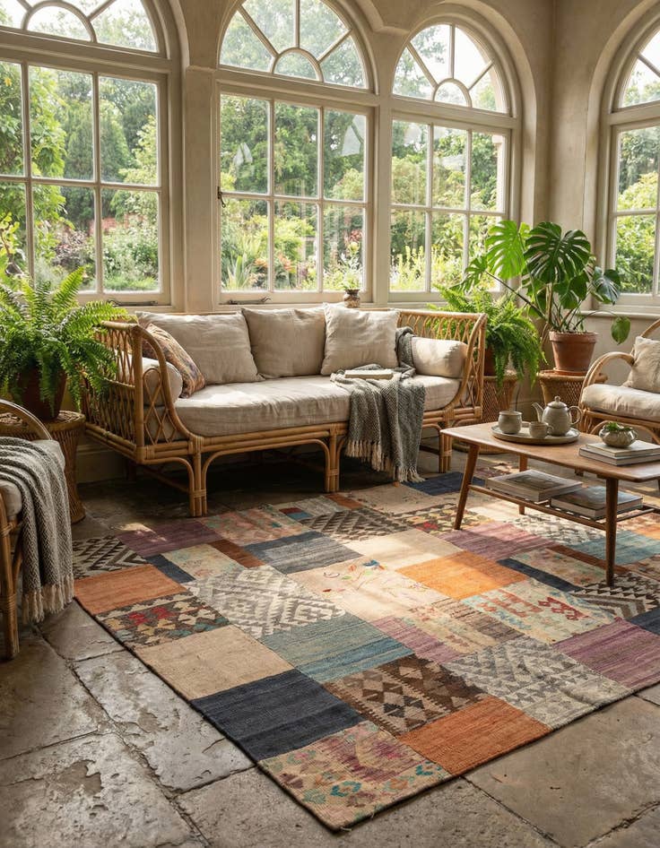 Detail image of 6' 2 x 7' 4  Hand Woven Kilim Patchwork Wool Rug