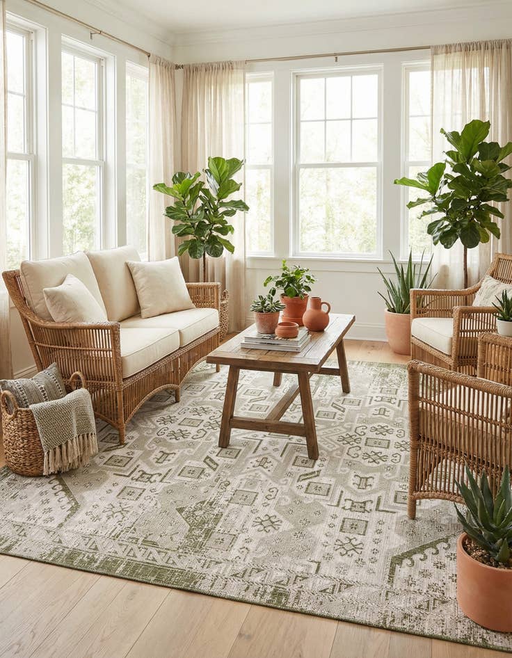 Detail image of 10' x 10'  Washable Aztec Indoor / Outdoor Square Rug