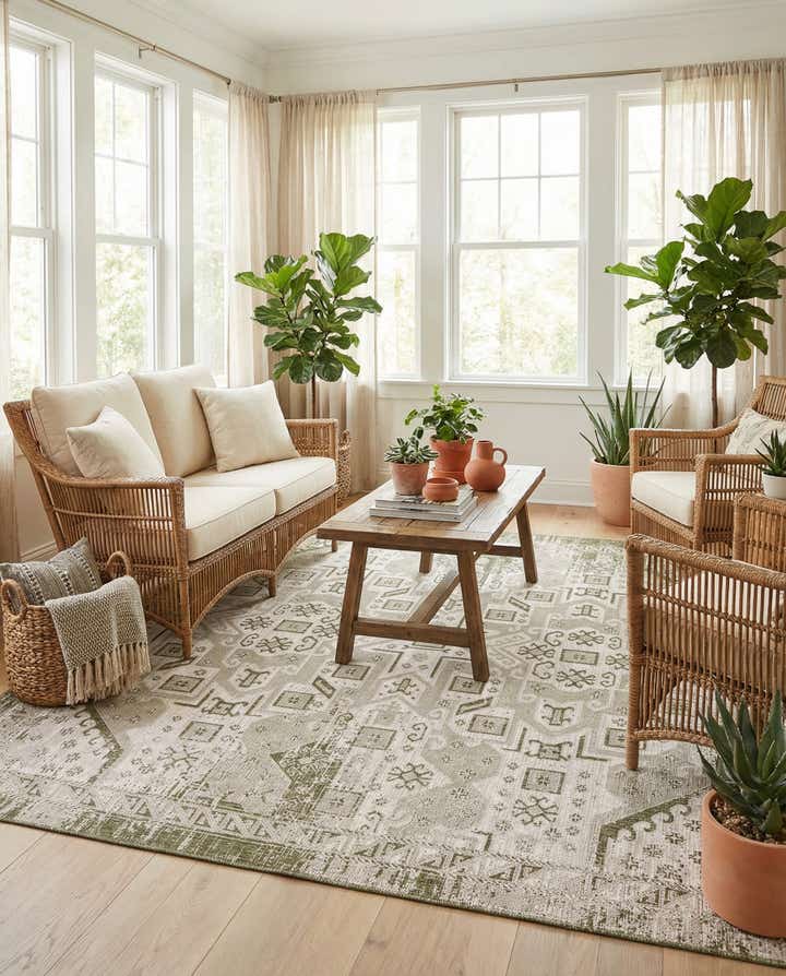 10' x 10' Easy-Clean Aztec Indoor / Outdoor Square Rug