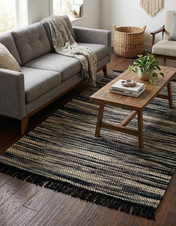 Navy Blue and Ivory Chunky Jute Rug