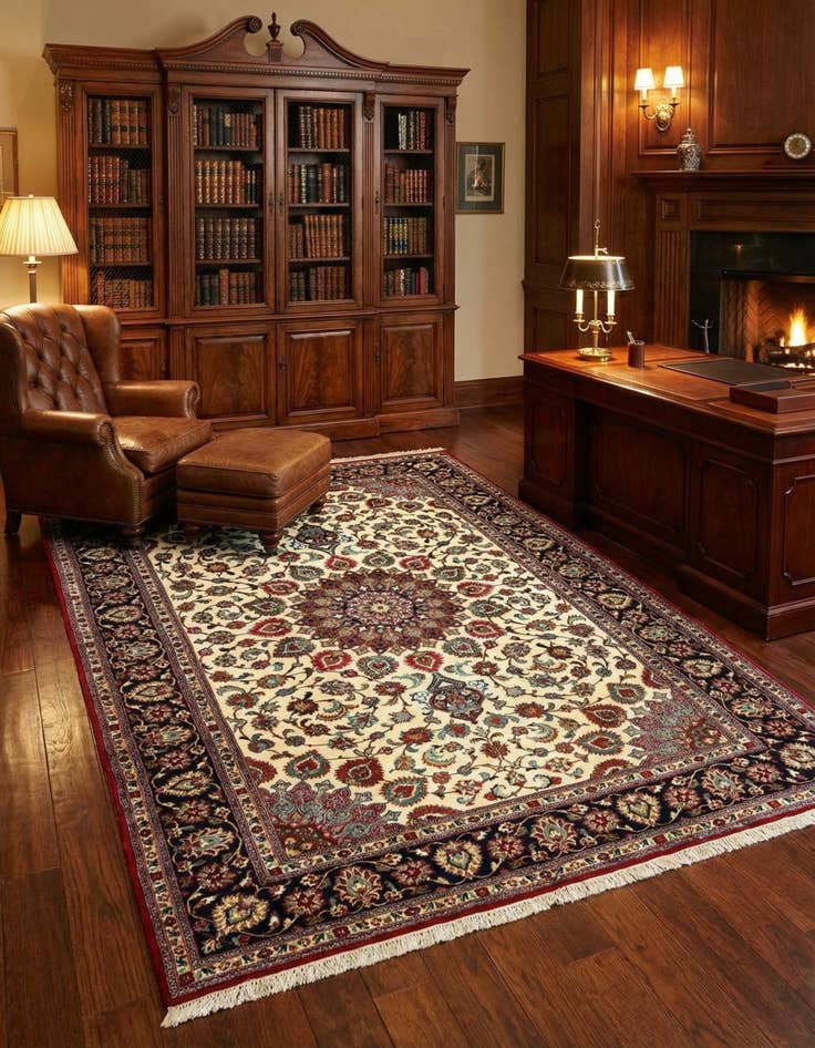 Detail image of  6' 9 x 9' 4  Hand Knotted Qom Persian Rug