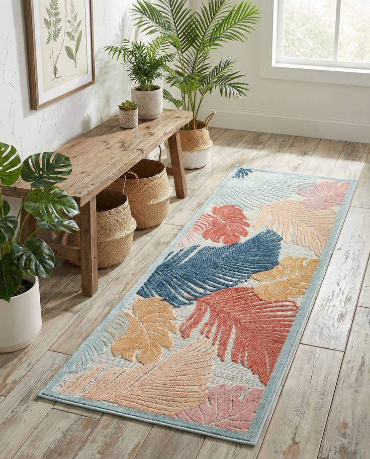 Detail image of 2' 2 x 6' Easy-Clean Botanical Indoor / Outdoor Runner Rug
