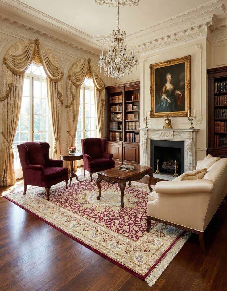 Detail image of  5' 3 x 7' 9  Hand Knotted Qom Silk Persian Rug