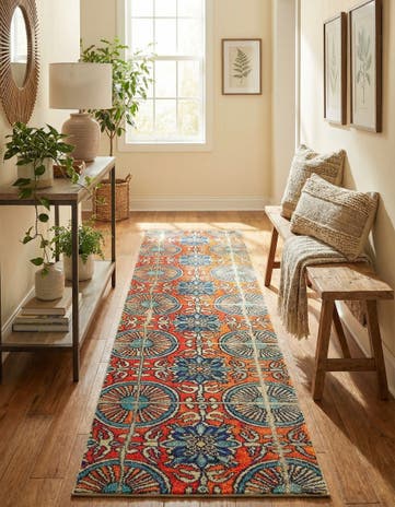 Orange Washable Hyacinth Runner Rug