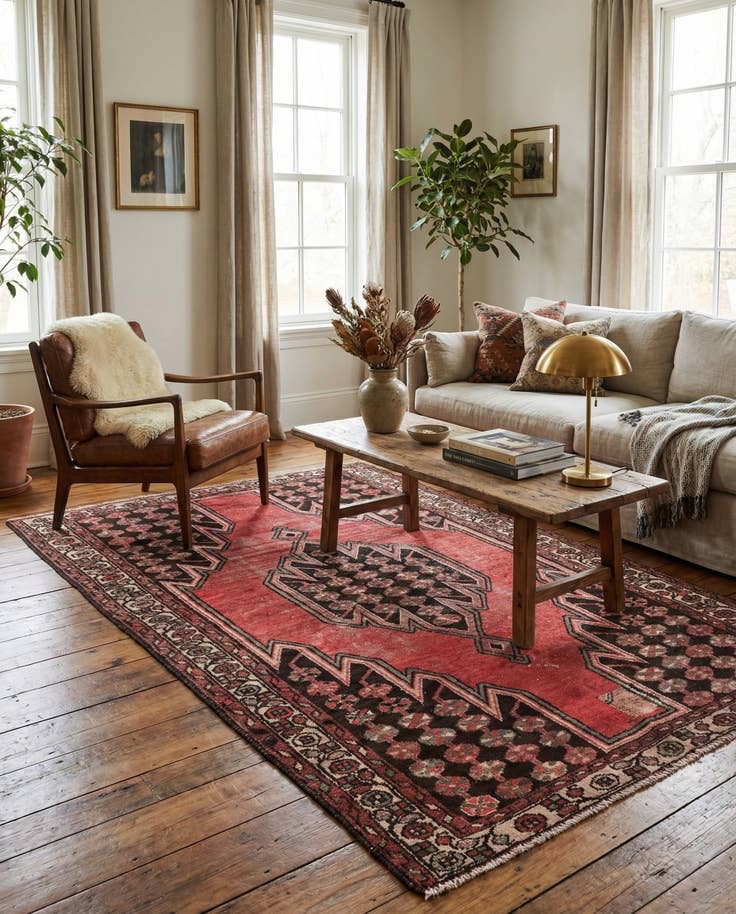 Detail image of 4' 2 x 6' 6 Hand Knotted Ultra Vintage Persian Wool Rug