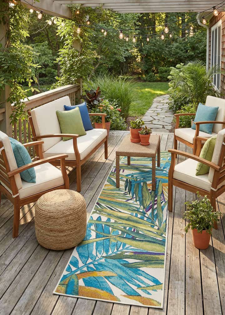 2' 7 x 10' Easy-Clean Botanical Indoor / Outdoor Runner Rug