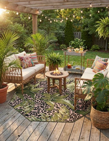 7' 10 x 7' 10 Easy-Clean Botanical Indoor / Outdoor Octagon Rug