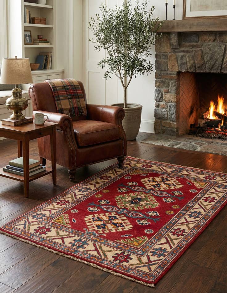 Detail image of 2' 10 x 4' Hand Knotted Kazak Rug