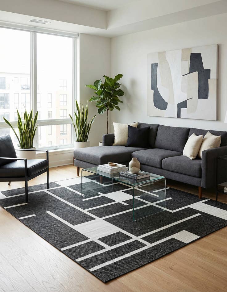 Detail image of  7' 10 x 7' 10  Washable Modern Indoor / Outdoor Square Rug