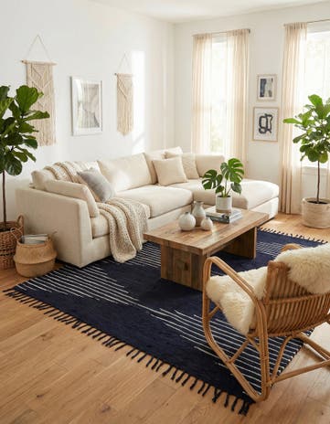 Navy Blue Hand Woven Chindi Cotton Square Rug
