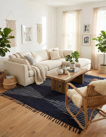 Navy Blue Hand Woven Chindi Cotton Square Rug