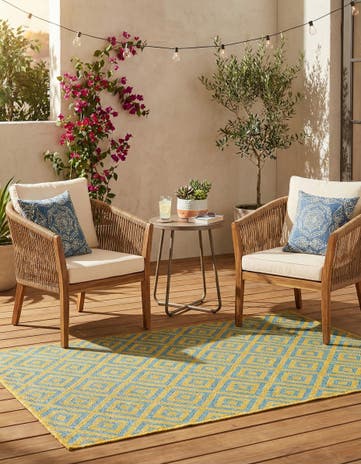 Yellow and Aqua Easy-Clean Jill Zarin Costa Rica Indoor / Outdoor Rug