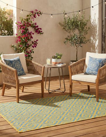 Yellow and Aqua Easy-Clean Jill Zarin Costa Rica Indoor / Outdoor Rug