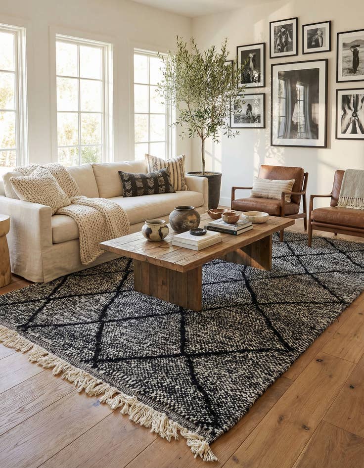 Detail image of 5' 2 x 9'  Hand Knotted Moroccan Wool Rug