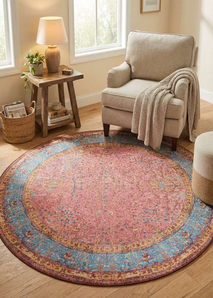 6' 1 x 6' 1 Easy-Clean Traditional Indoor / Outdoor Round Rug