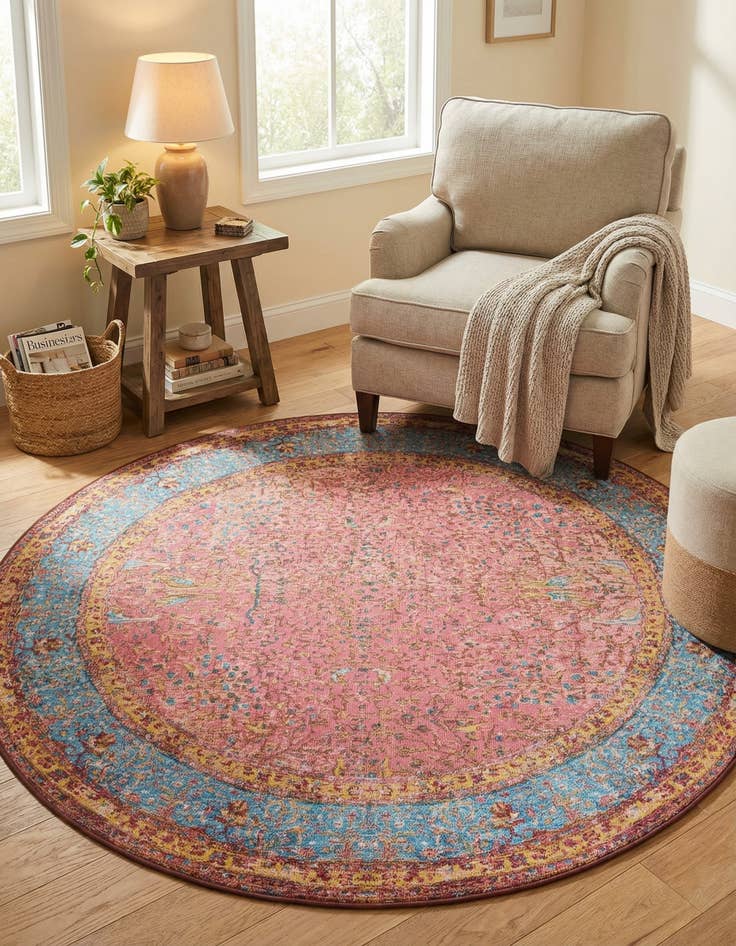 Detail image of  6' 1 x 6' 1  Washable Traditional Indoor / Outdoor Round Rug