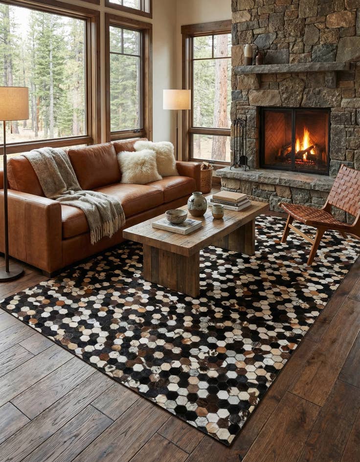 Detail image of  5' 1 x 8' Cowhide - Patchwork Rug