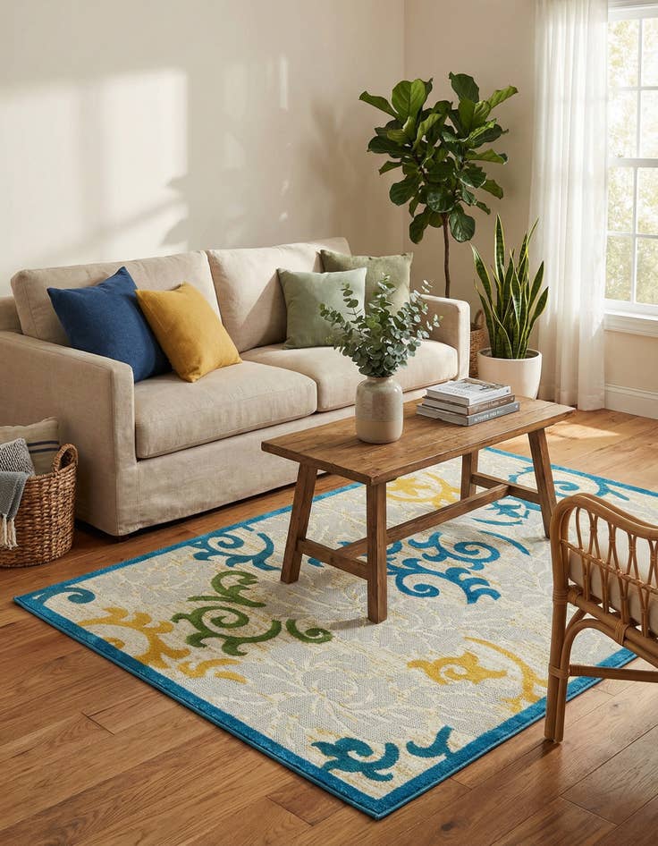 Detail image of 4' x 6'  Washable Botanical Indoor / Outdoor Rug