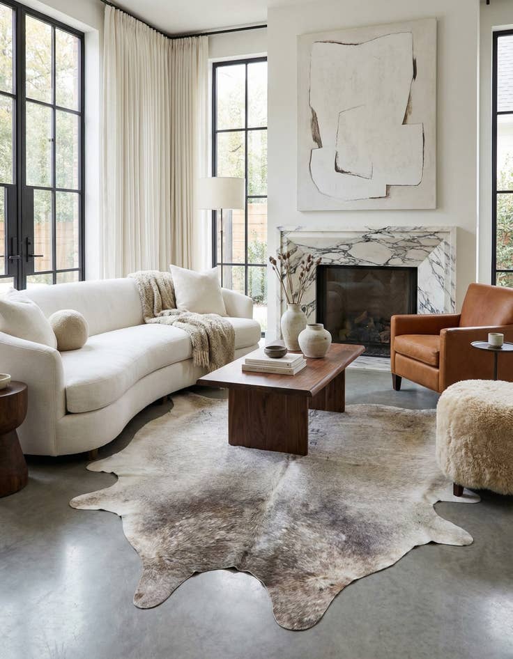 Detail image of 5' 7 x 6' Cowhide Leather Square Rug