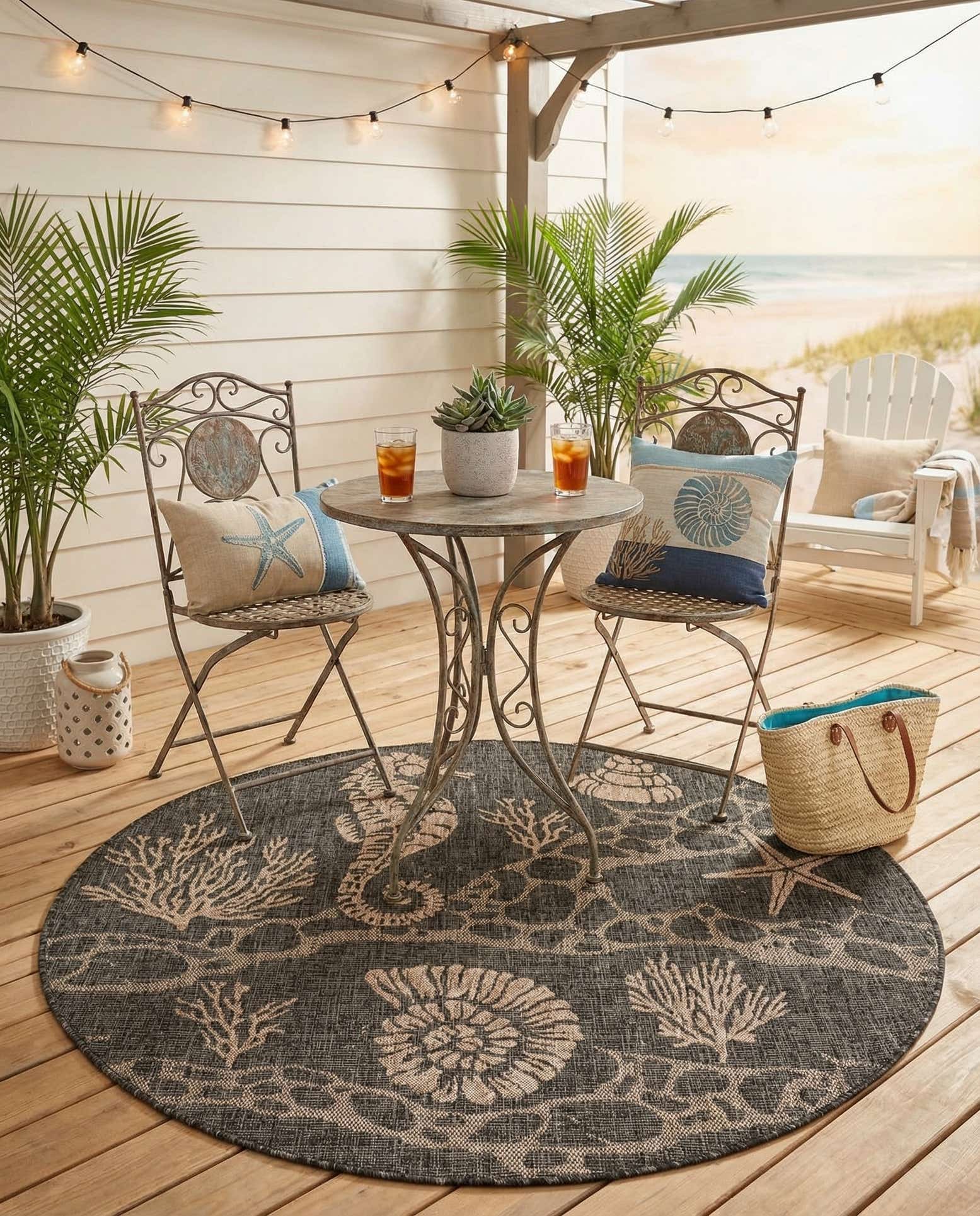 5' 3 x 5' 3 Easy-Clean Coastal Indoor / Outdoor Round Rug