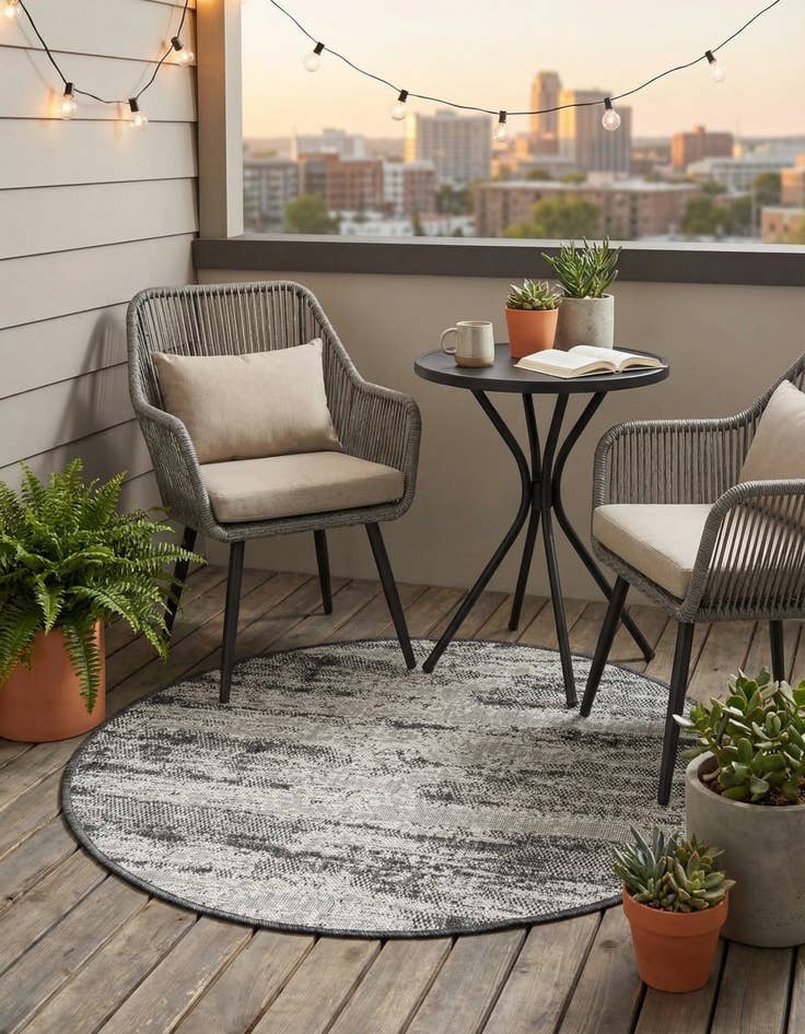 Detail image of 3' x 3'  Washable Modern Indoor / Outdoor Round Rug