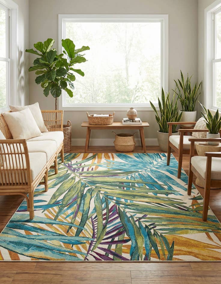 Detail image of  7' x 10'  Washable Botanical Indoor / Outdoor Rug