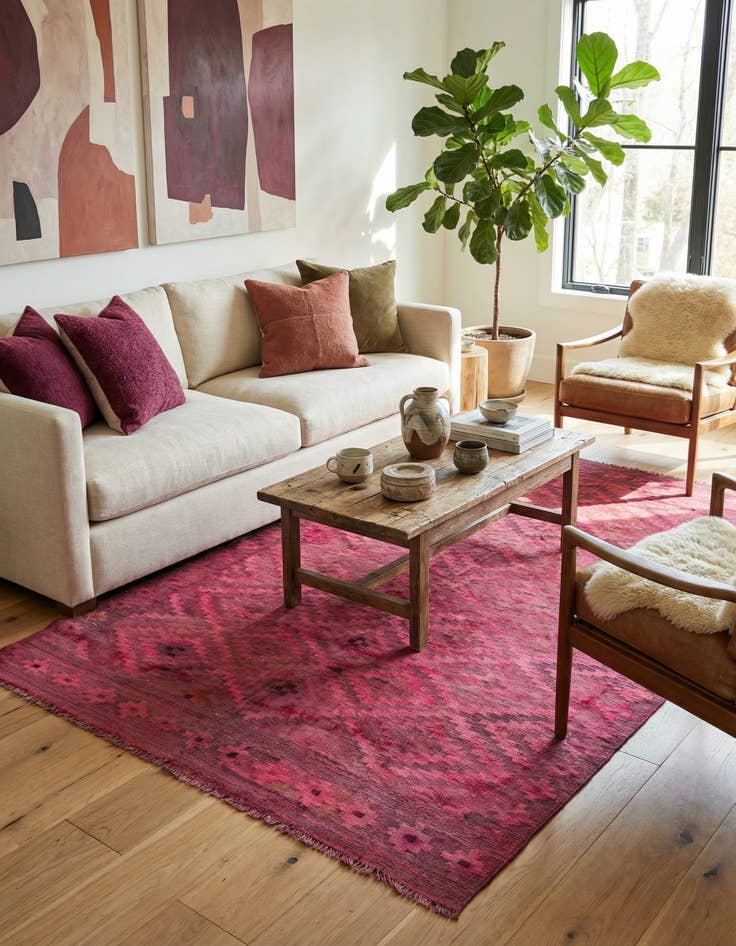 Detail image of  6' 2 x 9' 6  Hand Woven Kilim Modern Wool Rug