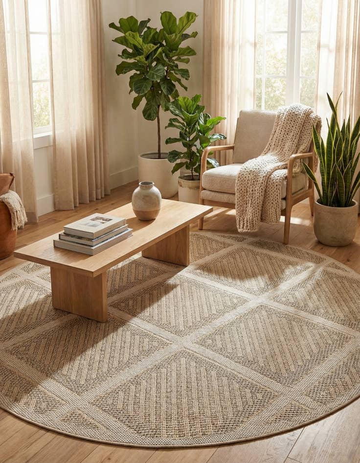 Detail image of 7' 10 x 7' 10  Washable Trellis Indoor / Outdoor Round Rug