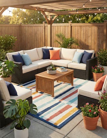 Ivory Easy-Clean Belize Indoor / Outdoor Square Rug