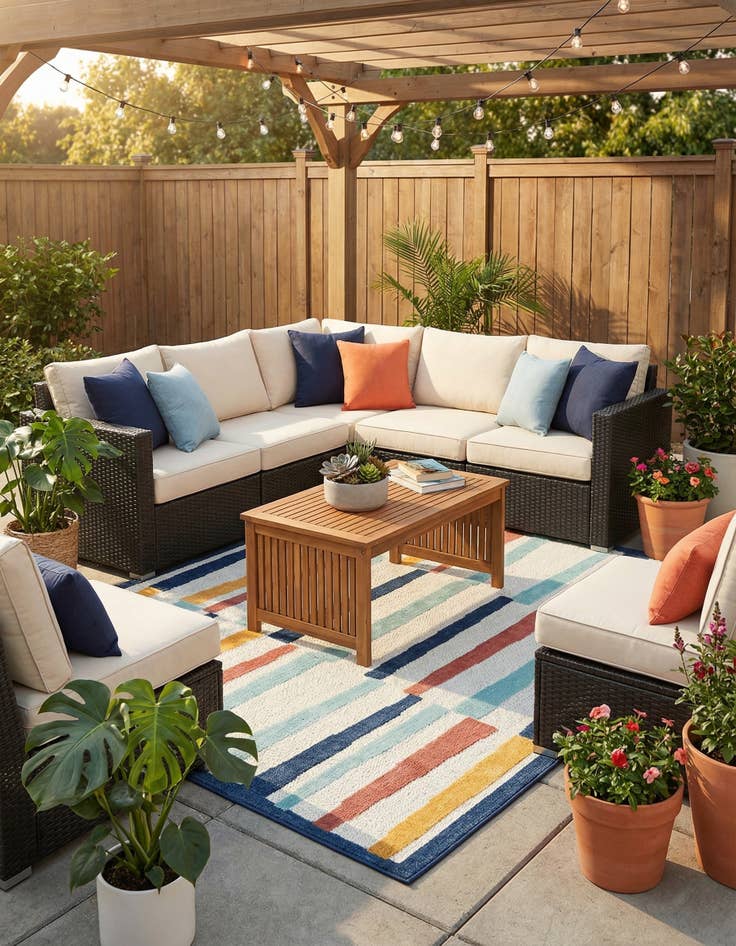 Detail image of 7' 10 x 7' 10  Washable Belize Indoor / Outdoor Square Rug