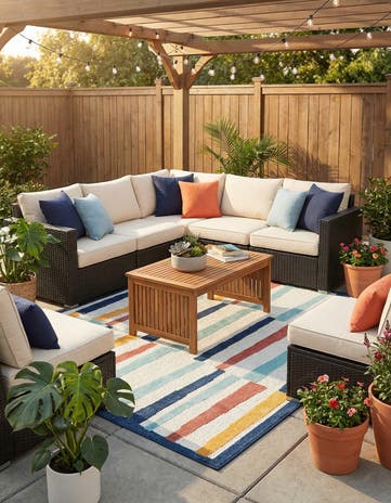 Ivory Easy-Clean Belize Indoor / Outdoor Square Rug