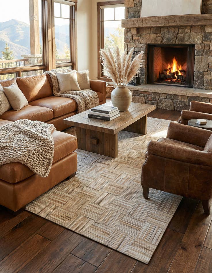 Detail image of 5' x 7' 10 Cowhide Leather Rug