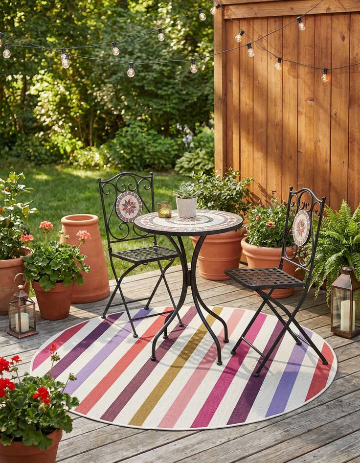 Detail image of 4' x 4'  Washable Striped Indoor / Outdoor Round Rug