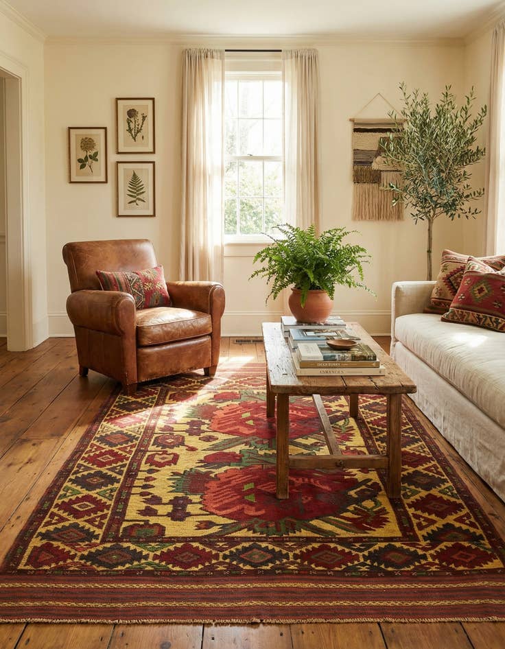 Detail image of 4' 1 x 6' 6  Hand Knotted Sumak Wool Rug