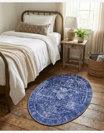 Navy Blue Washable Timeless Oval Rug