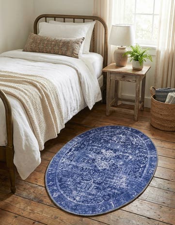 Navy Blue Washable Timeless Oval Rug