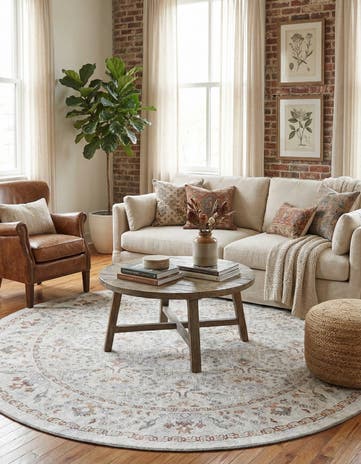 Ivory Washable Timeless Round Rug